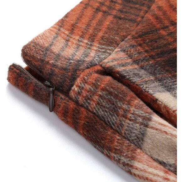 Womens Long OrangeNew Elastic Waist A-Line Pleated Tartan Long Plaid Wool Skirts - Picture 5 of 6